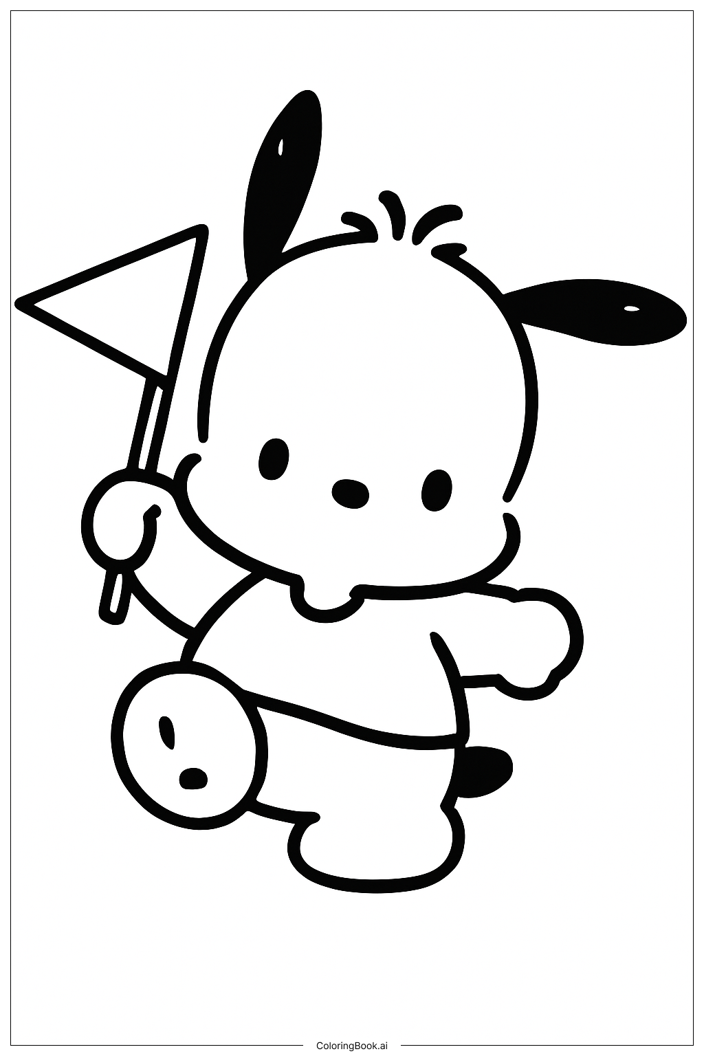  ポチャッコの旗を振るの塗り絵ページ 