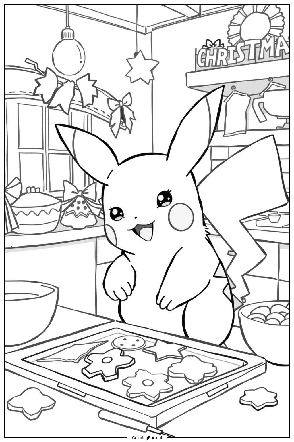  Pikachu Cooking Christmas Cookies-2 Coloring Page 