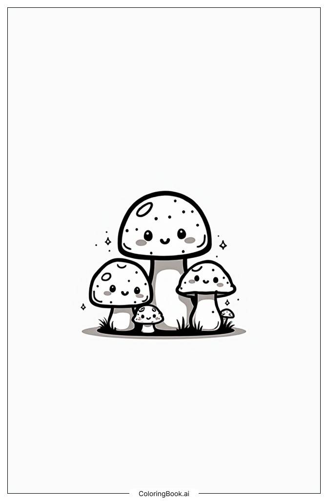  Page de coloriage Famille de Champignons Mignons 