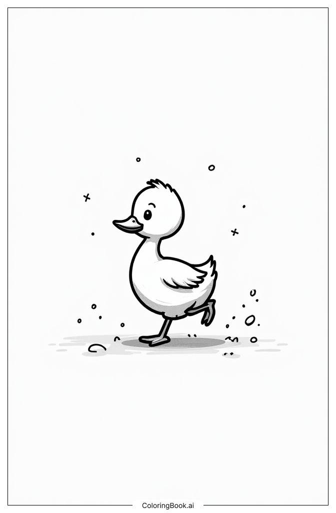  Page de coloriage Bébé canard marchant dans la neige 