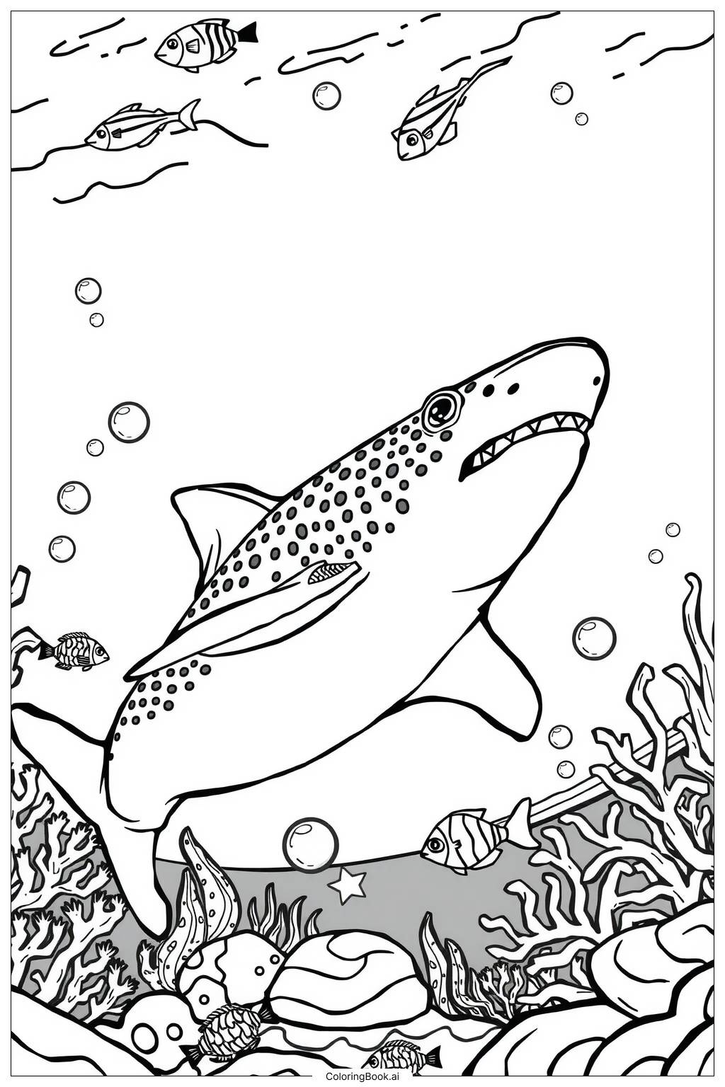  Page de coloriage Requin-baleine glissant à travers les récifs coralliens-2 