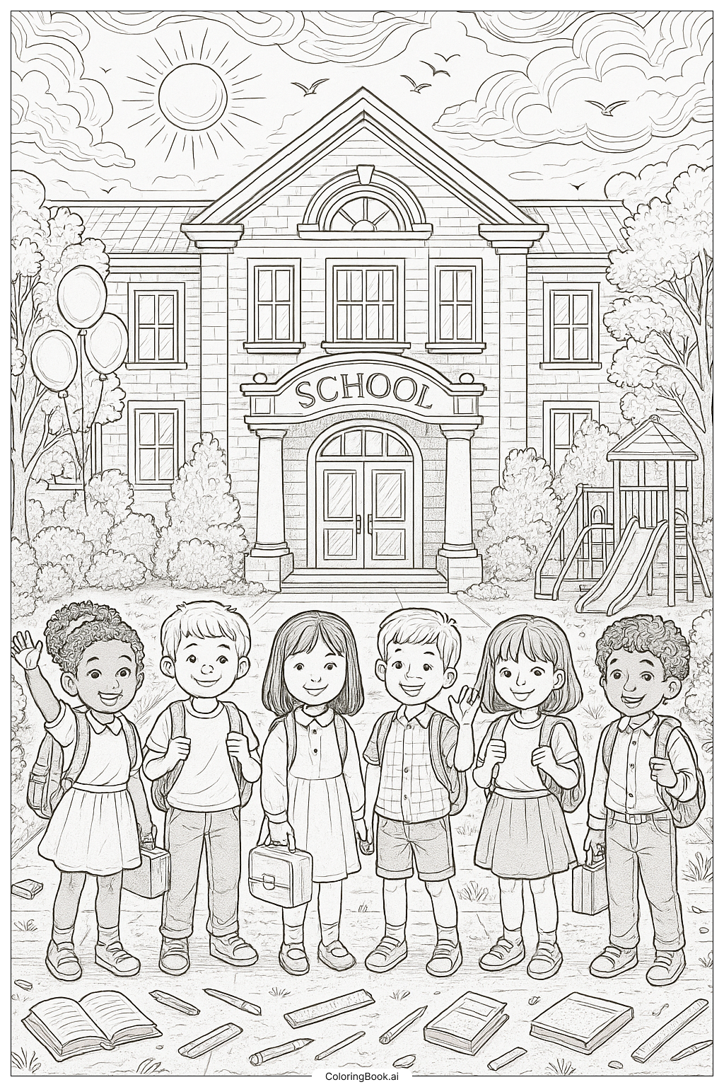  Page de coloriage Première Journée d'École Heure du Conte 