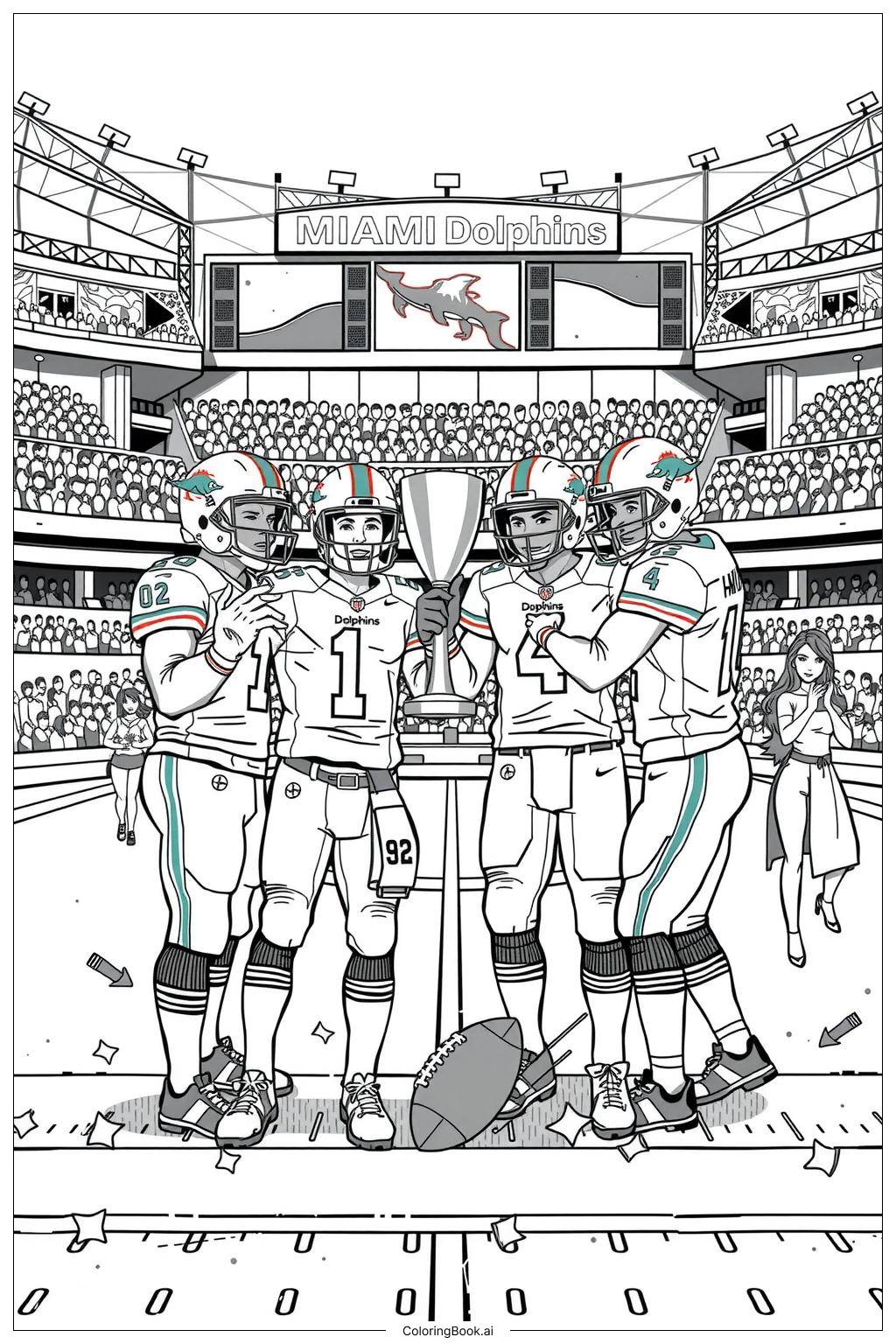  Page de coloriage Célébration de l'équipe de football des Miami Dolphins-2 