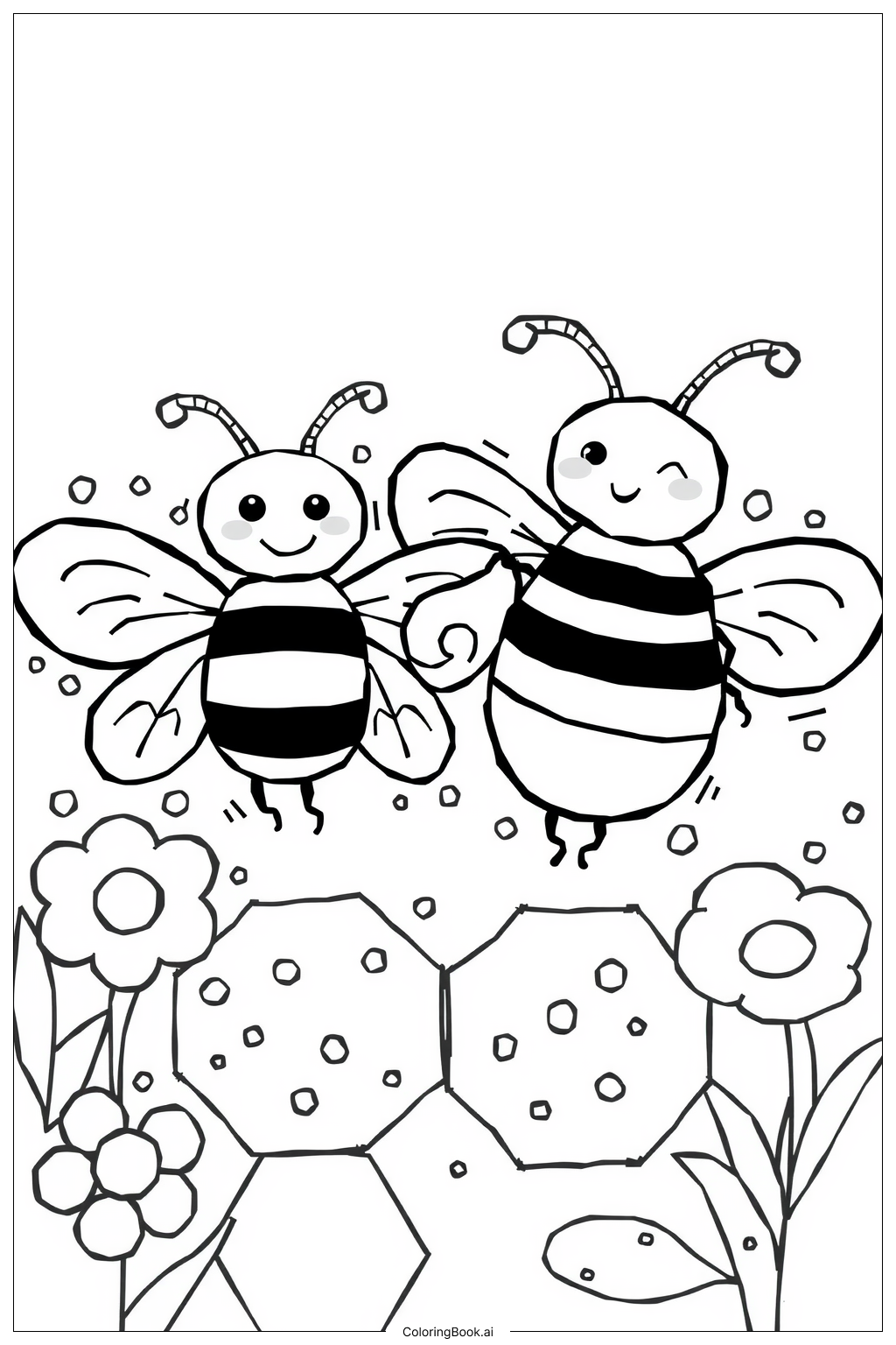 忙しいミツバチの巣 塗り絵ページ（無料のPDF＆PNGプリント）