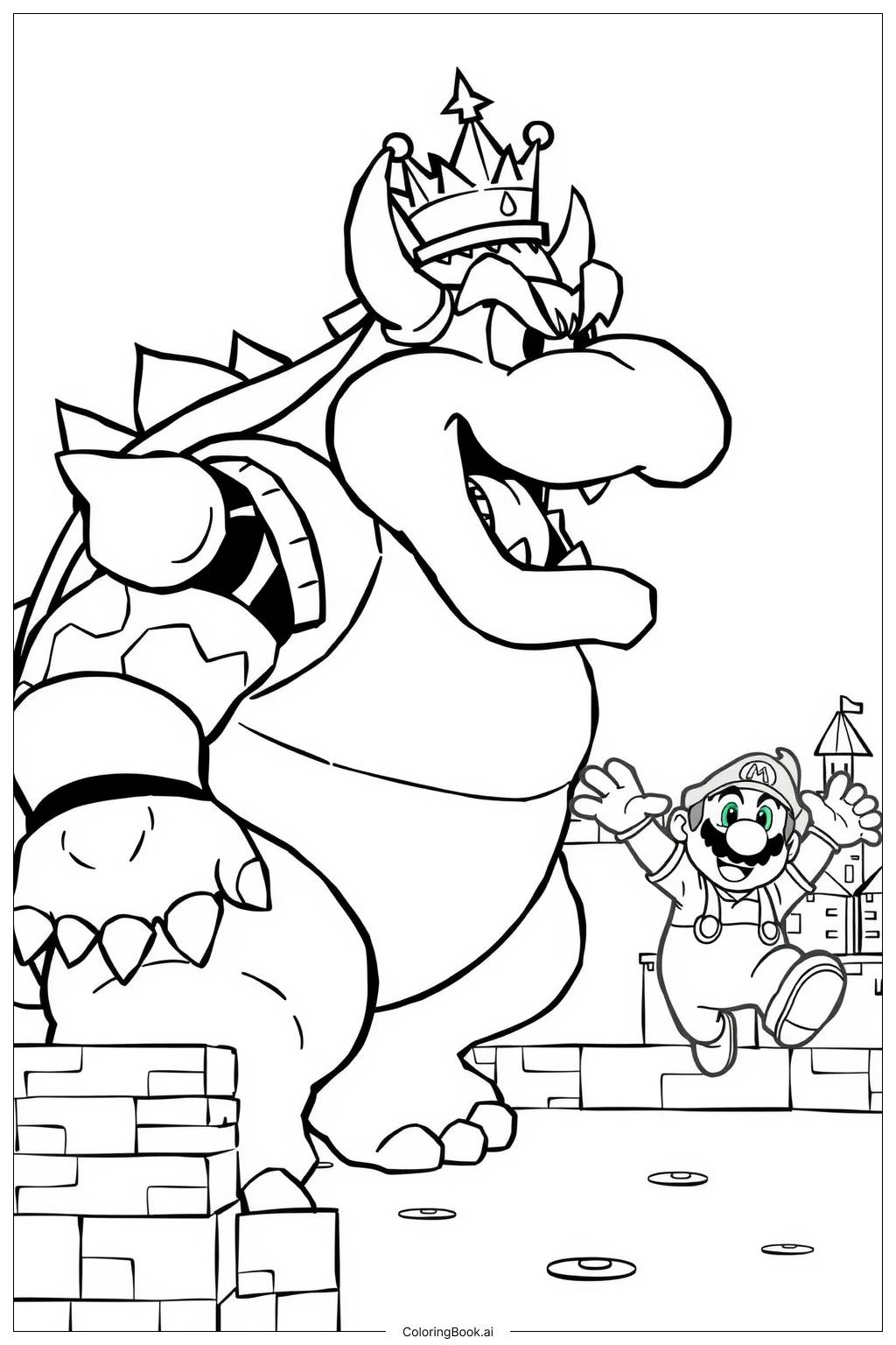  Página para colorir de A Busca de Bowser para Dominar o Reino dos Cogumelos 