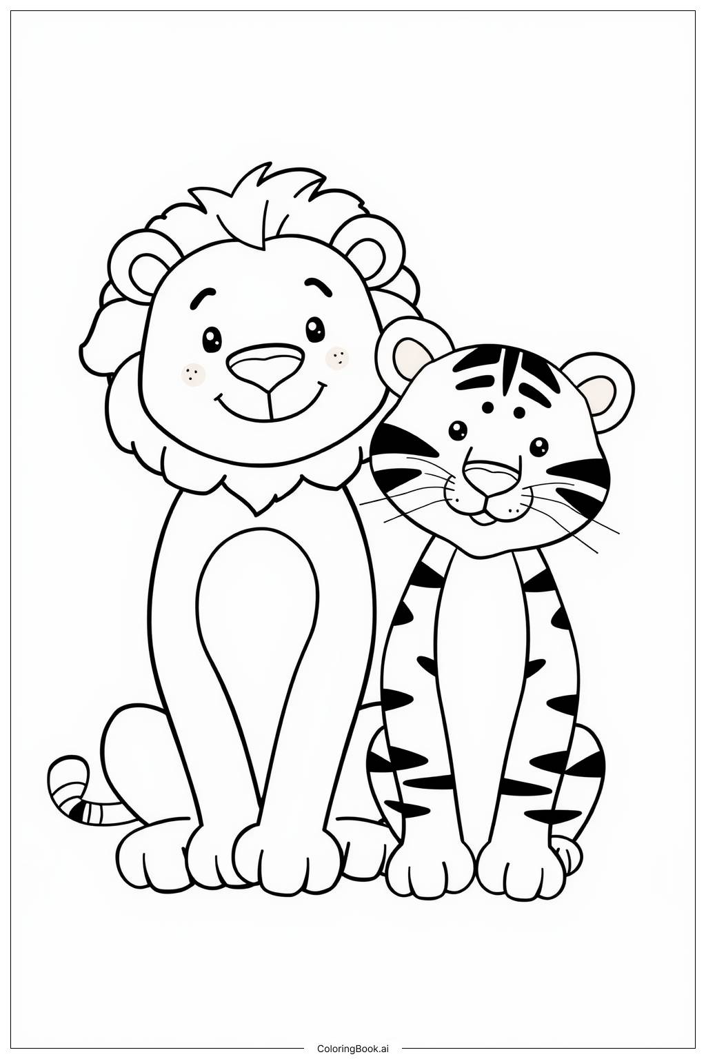  Lion and Tiger Duo Coloring Page 