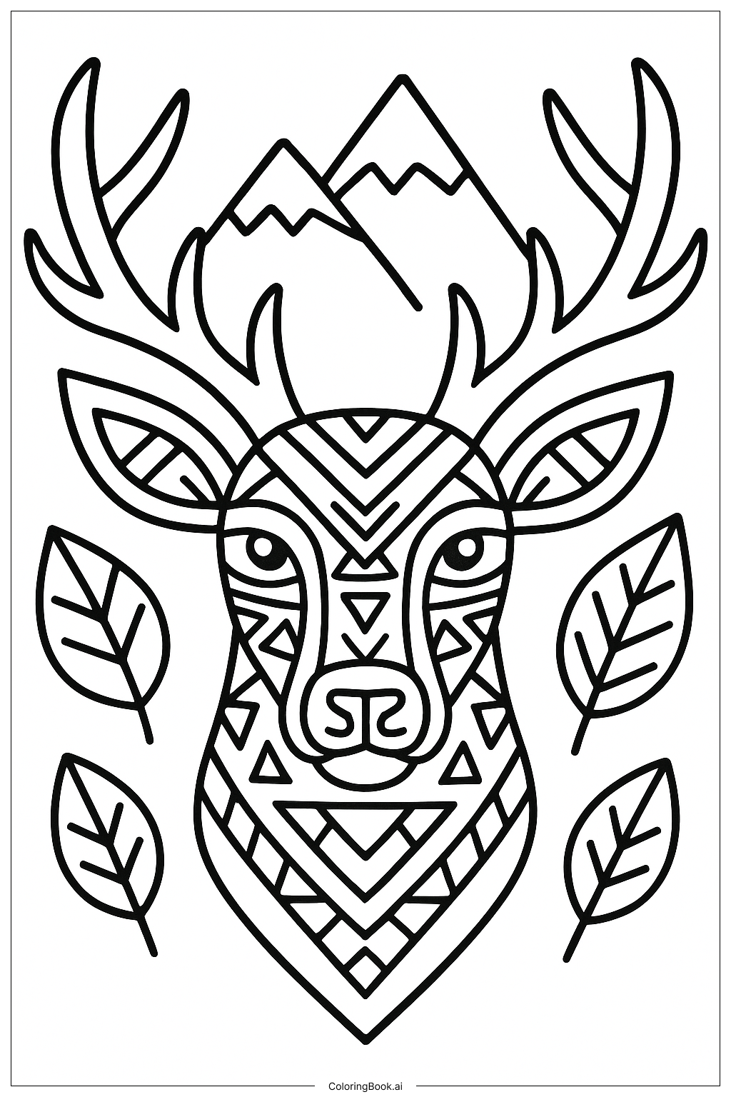  Deer Head with Tribal Patterns Coloring Page 