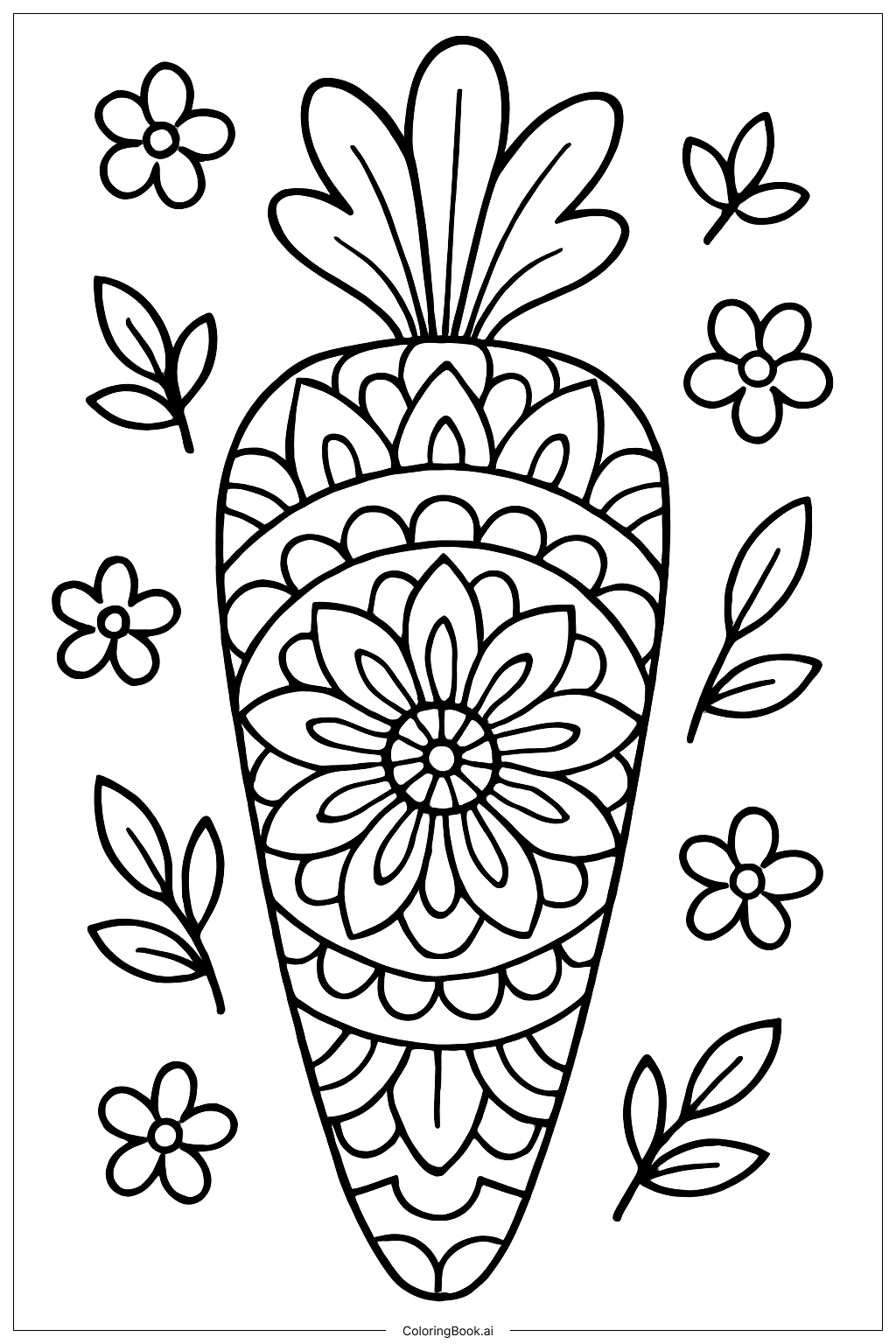  Trang tô màu Thiết Kế Mandala Tinh Xảo Bên Trong Củ Cà Rốt 