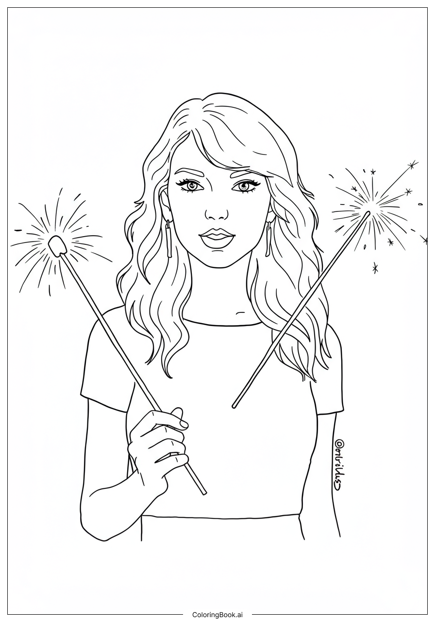  Taylor Swift Waving Sparkler Wand填色页 