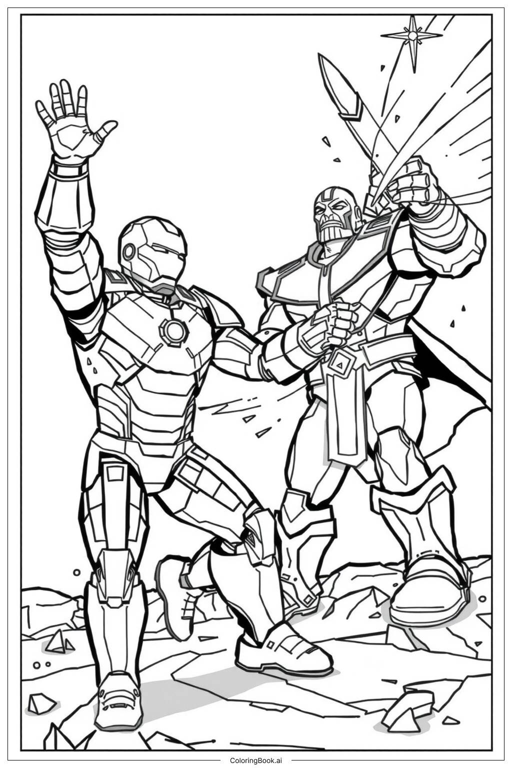  Iron Man Mark 85 versus Thanos Coloring Page 