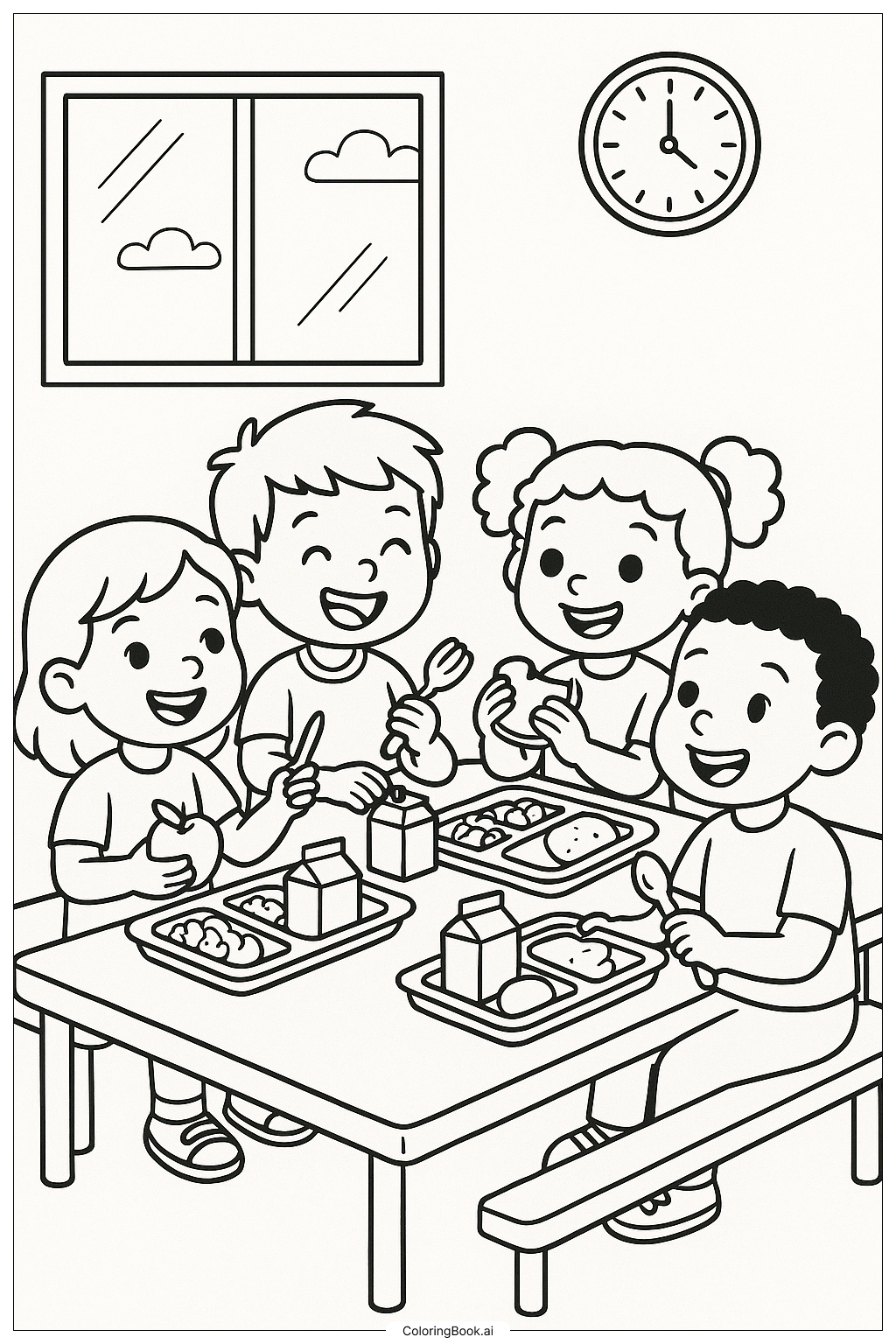  Eating Lunch With Friends Back To School Coloring Page 