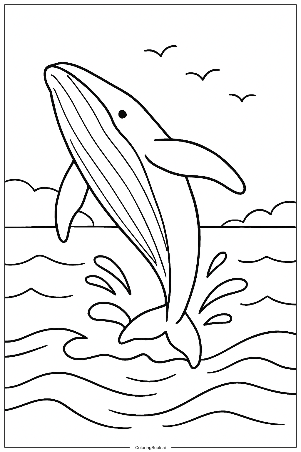  鲸鱼跃出海面填色页 