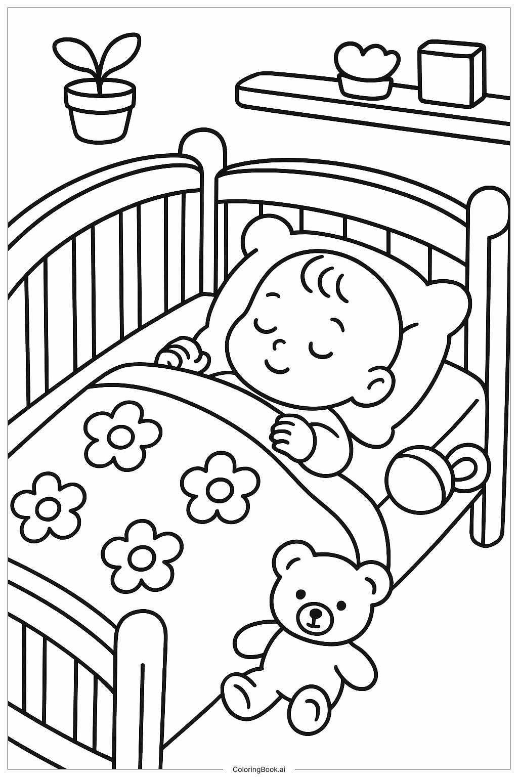  Baby In A Cozy Crib Coloring Page 