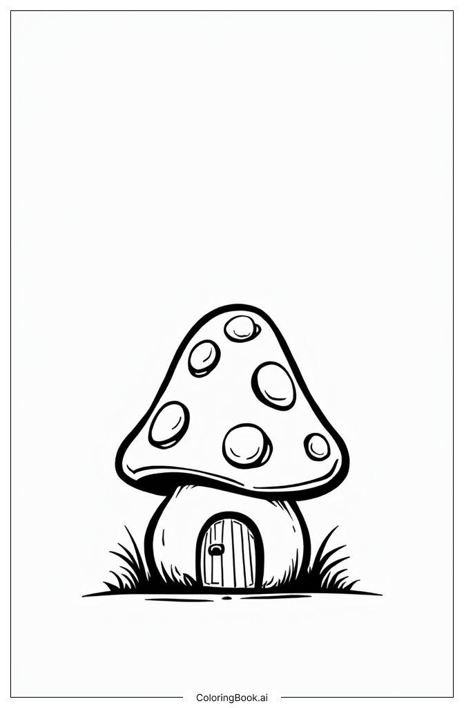  Page de coloriage Jolie Maison Champignon 