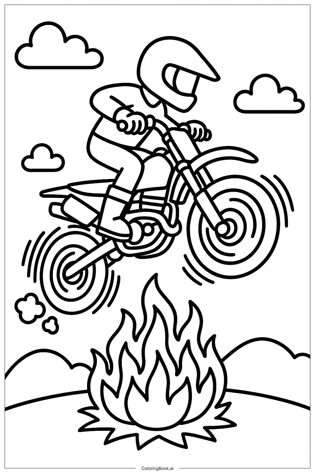  Motorcycle Stunt Jumping Over Fire Coloring Page 