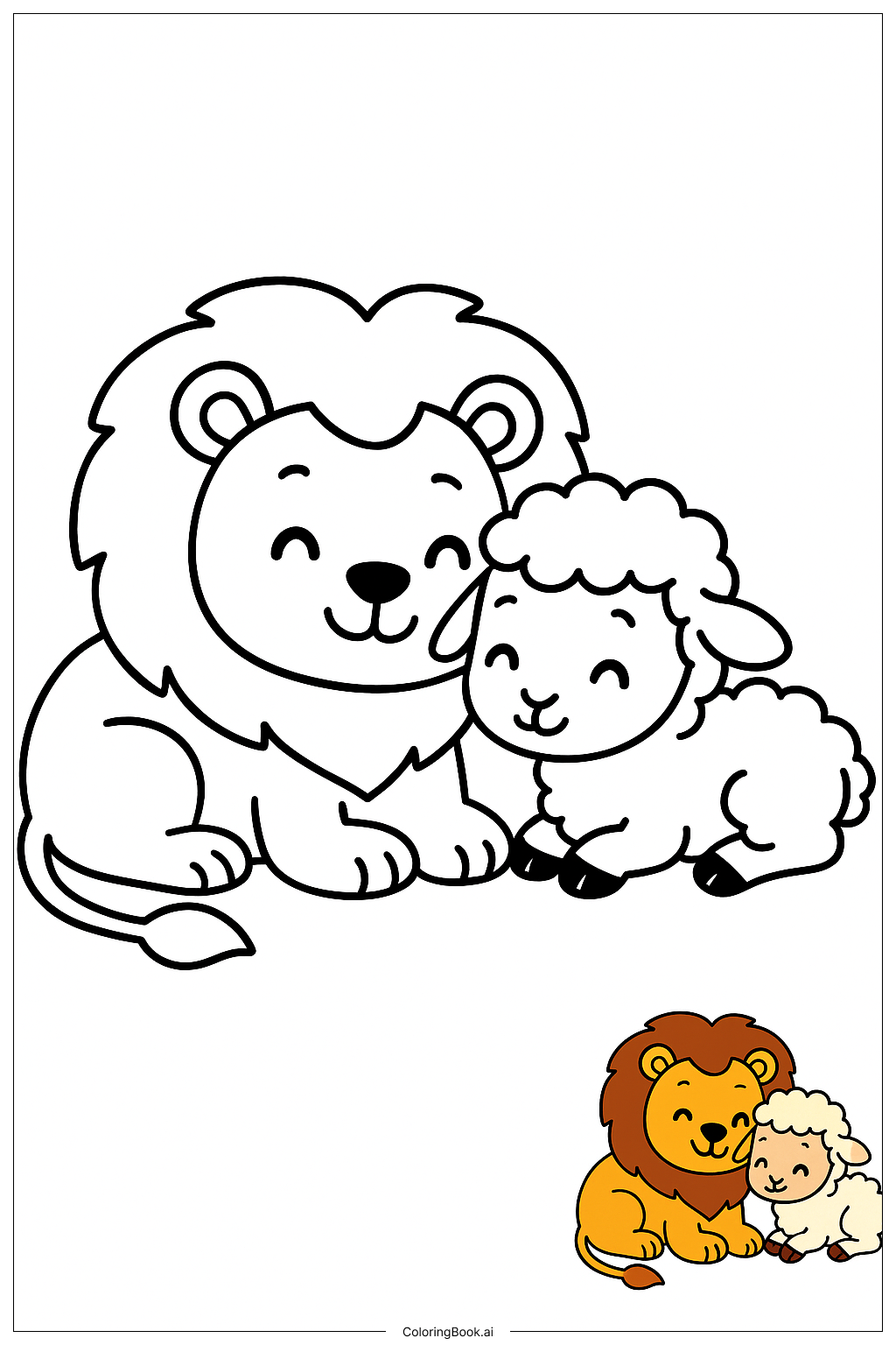  Página para colorear de Biblia León y Cordero Juntos 
