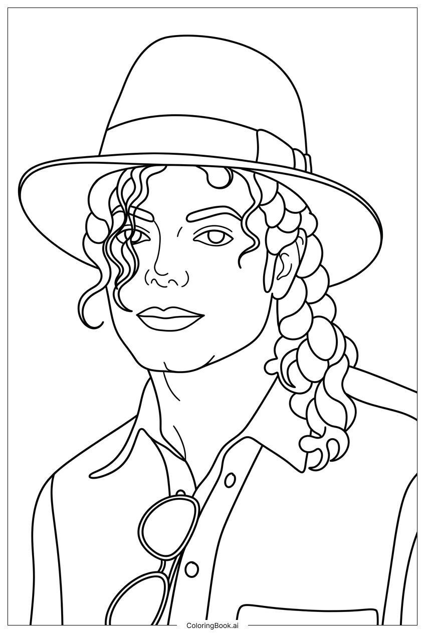 Michael Jackson straw hat braids and sunglasses Coloring Page