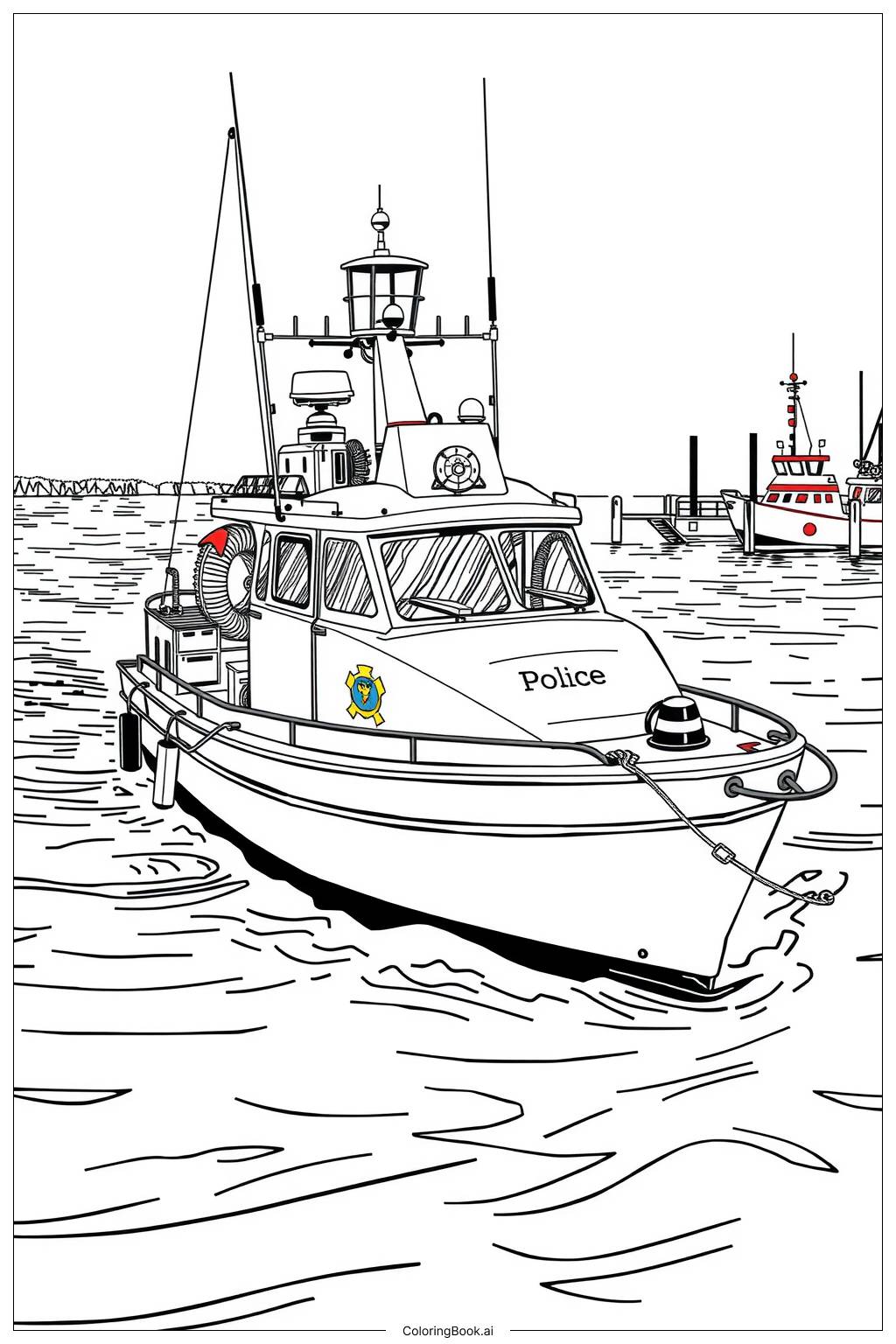  Police Boat Patrolling the River Coloring Page 