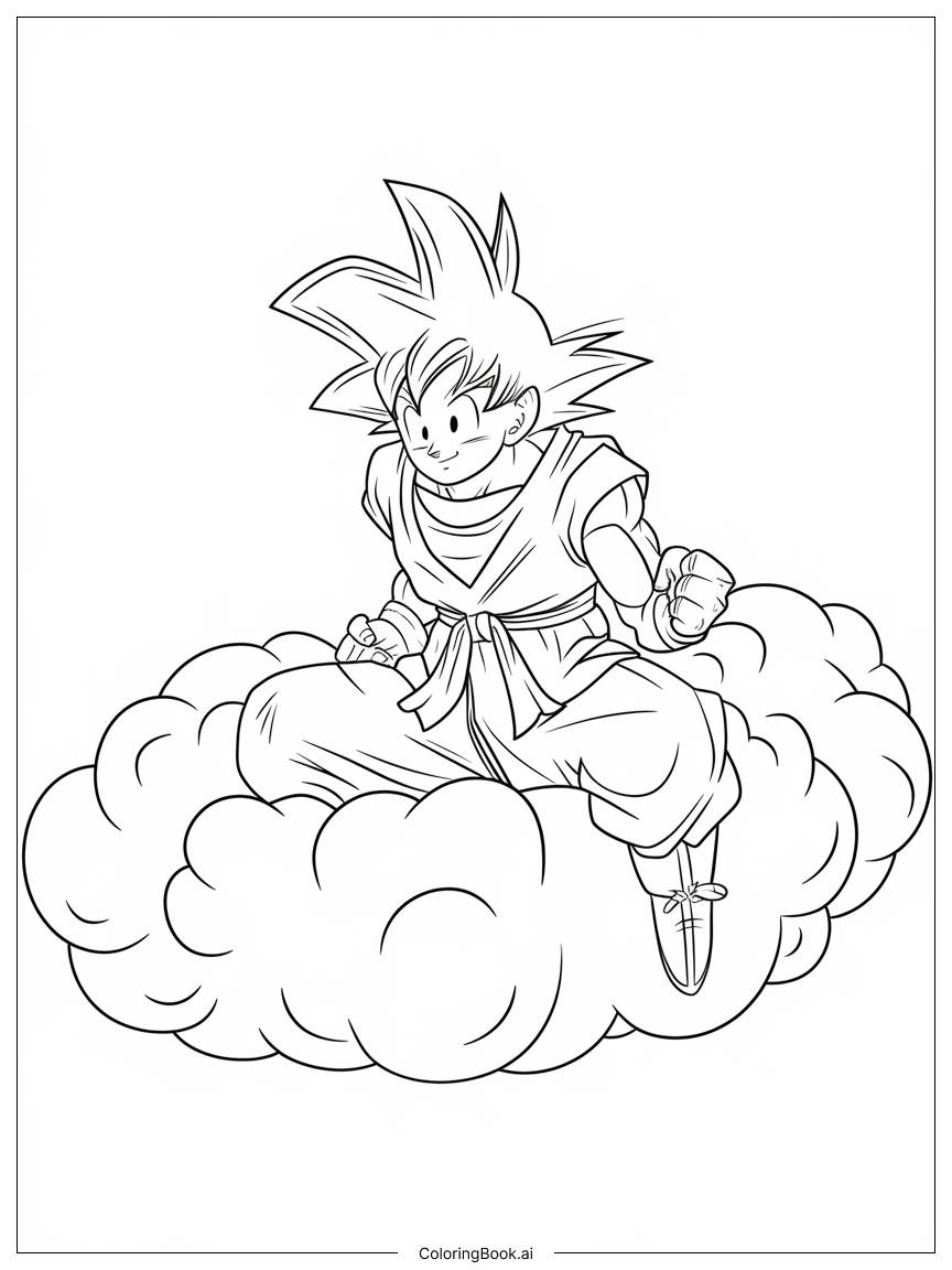  Página para colorir de Goku Cena do Nimbus Voador 