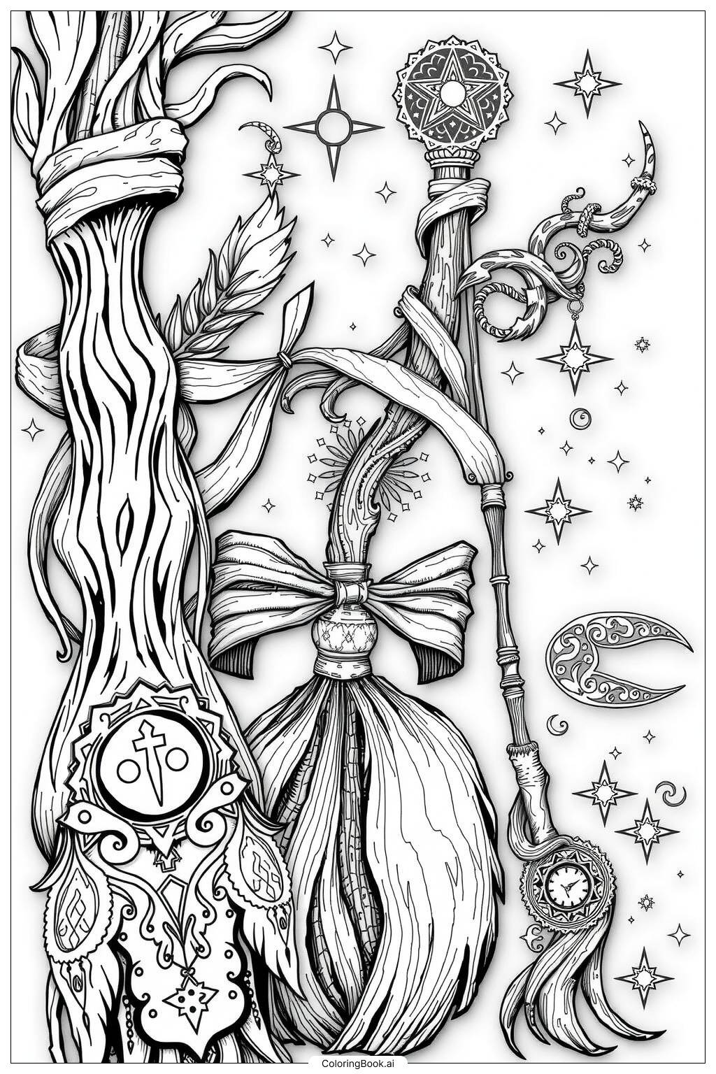  Page de coloriage balai de sorcière simple 