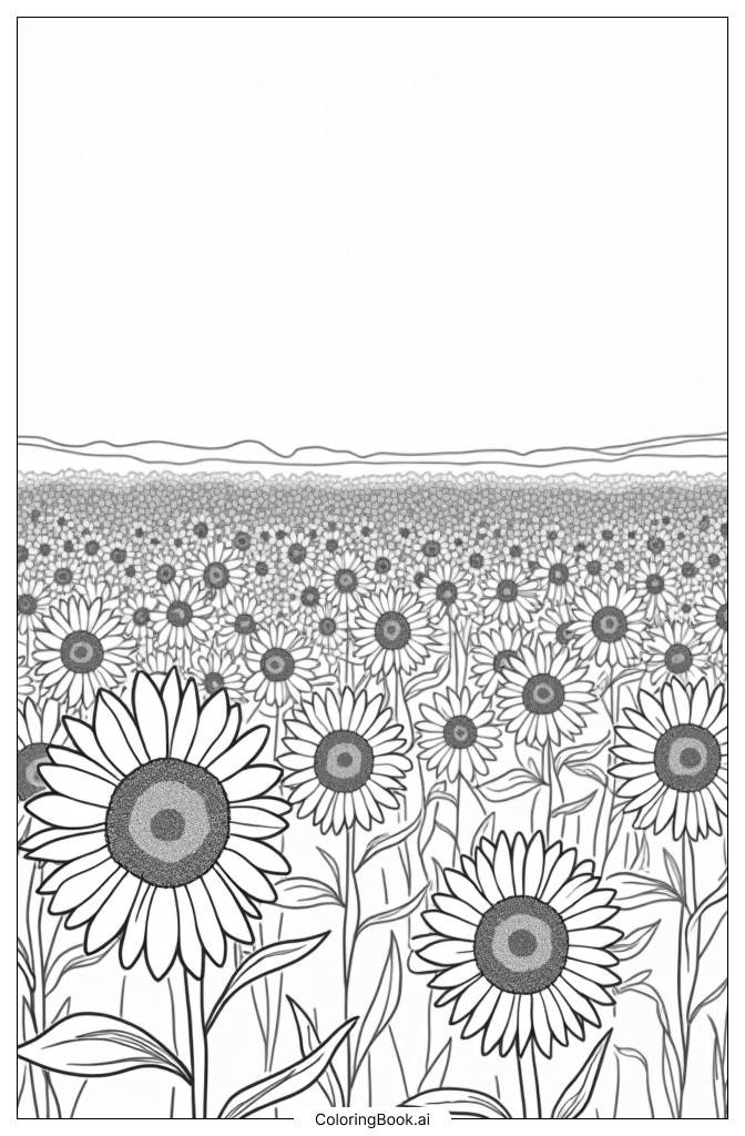  Página para colorear de Campo lleno de girasoles 