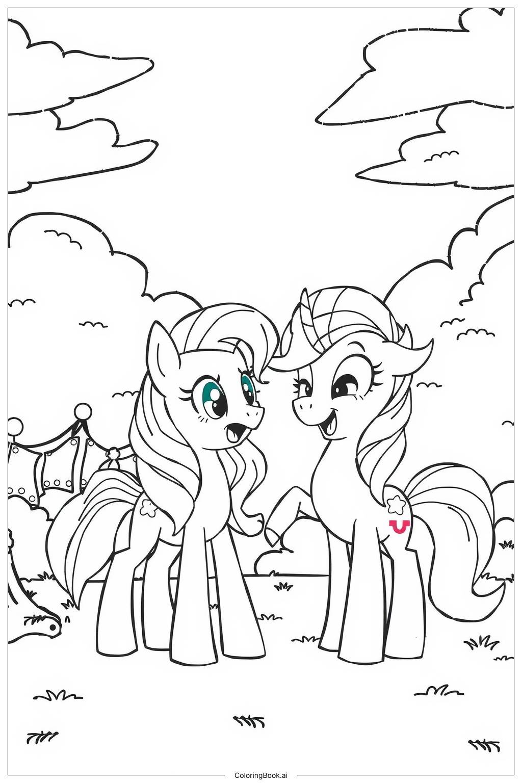  Page de coloriage Ma petite scène de film My Little Pony avec des amis 