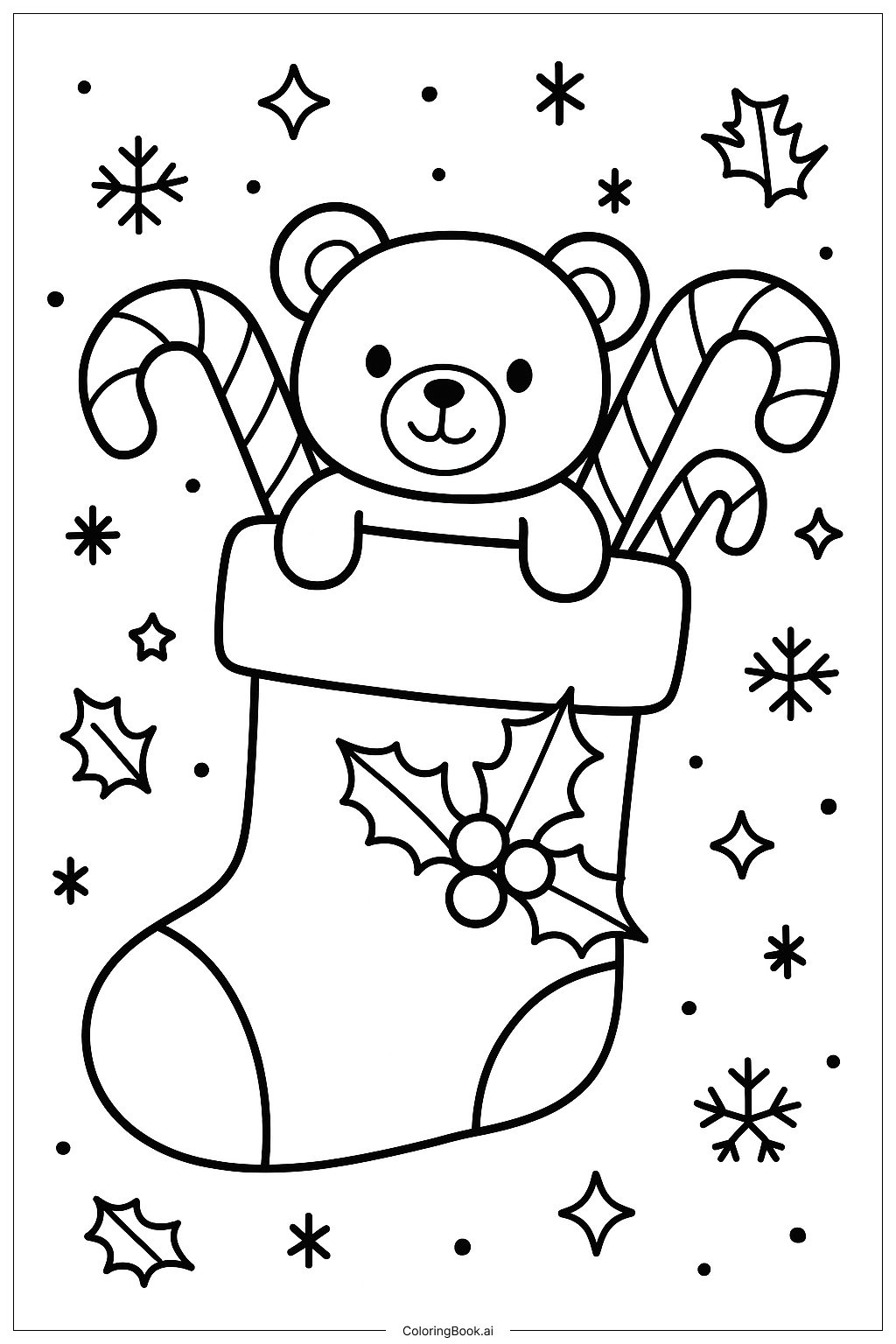  Stocking With A Teddy Bear填色页 