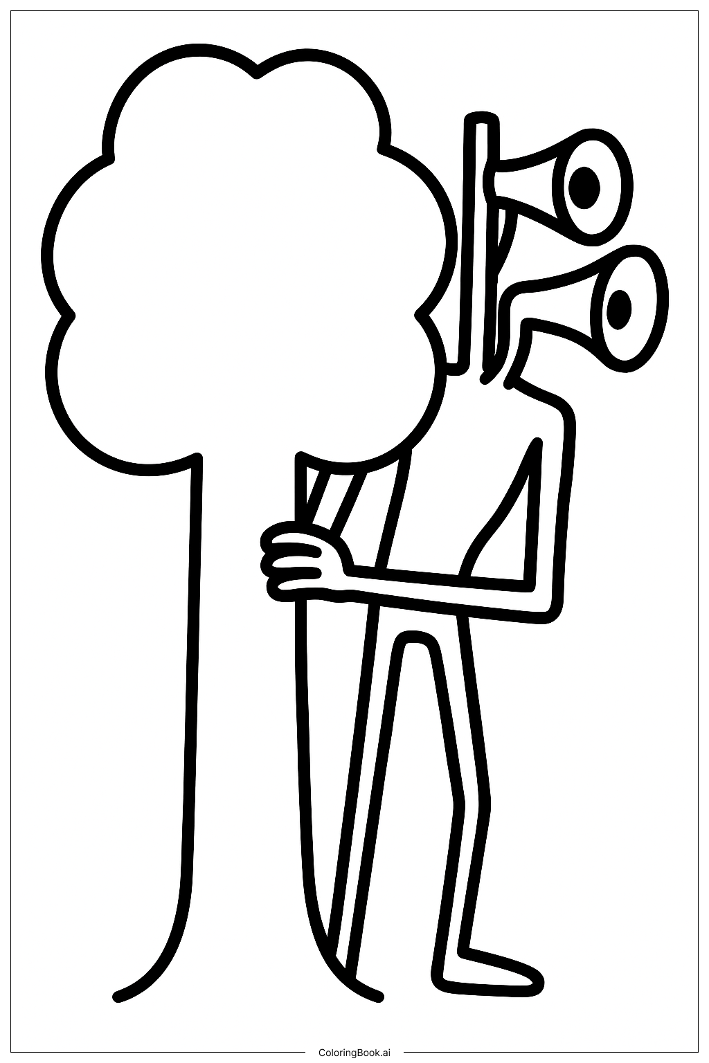  Page de coloriage Siren Head caché derrière un arbre 