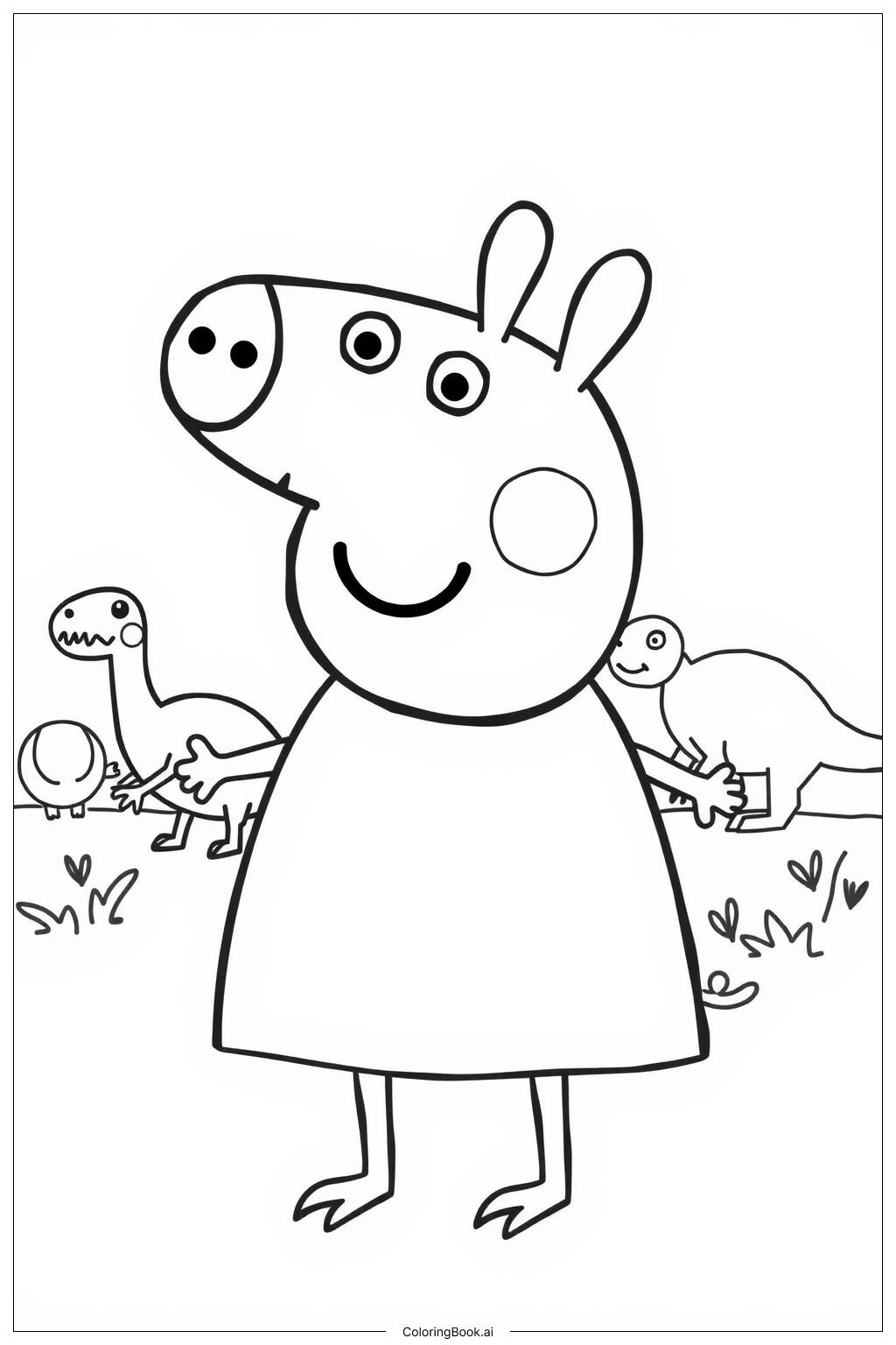  Page de coloriage Peppa Pig Explorant un Monde de Dinosaures 