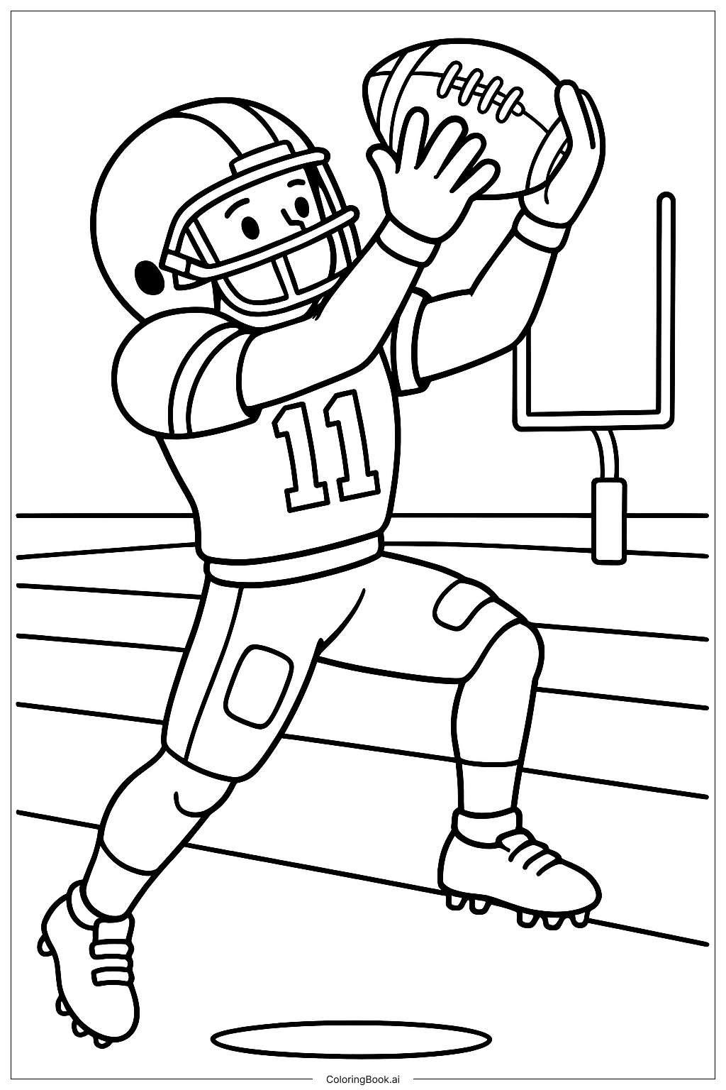  American Football Player Catching Touchdown Coloring Page 