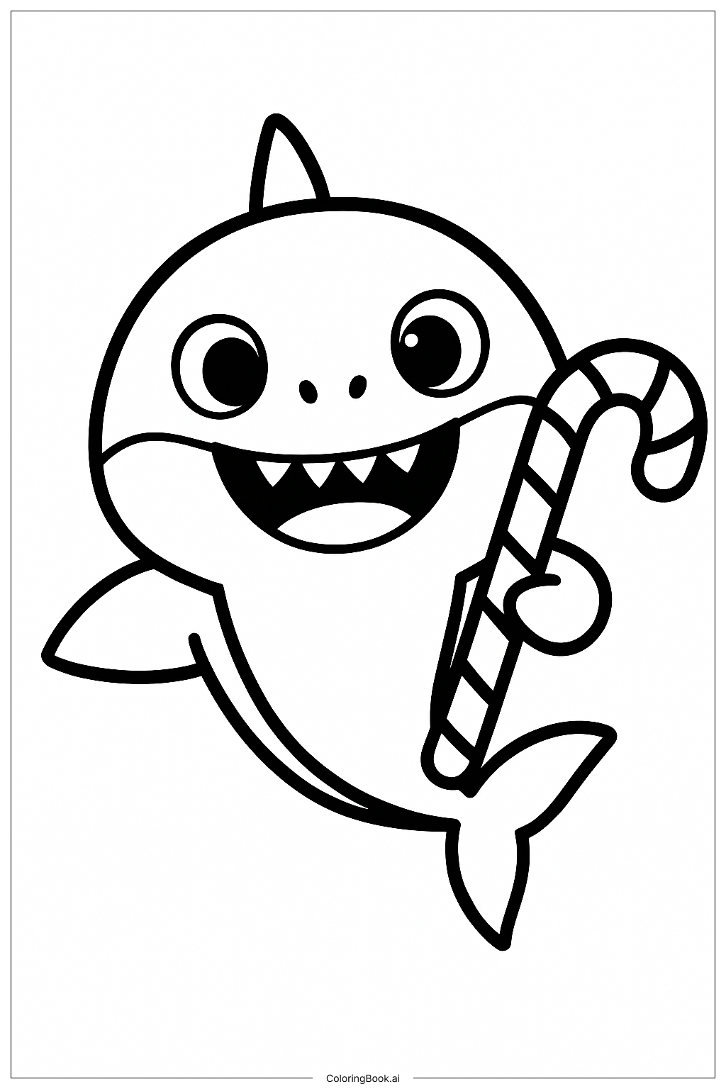  ベビーシャークがキャンディケインを持っているの塗り絵ページ 