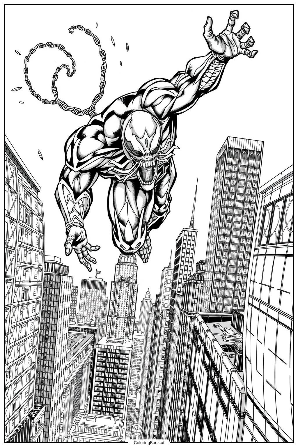  Page de coloriage saut de bâtiment de Venom 