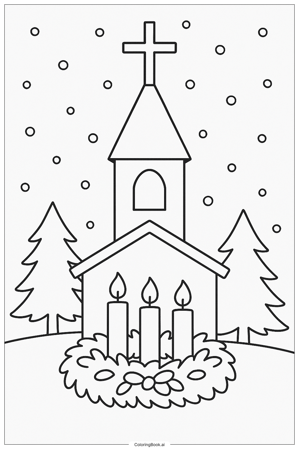  대림절 동안 교회 첨탑 색칠공부 페이지 