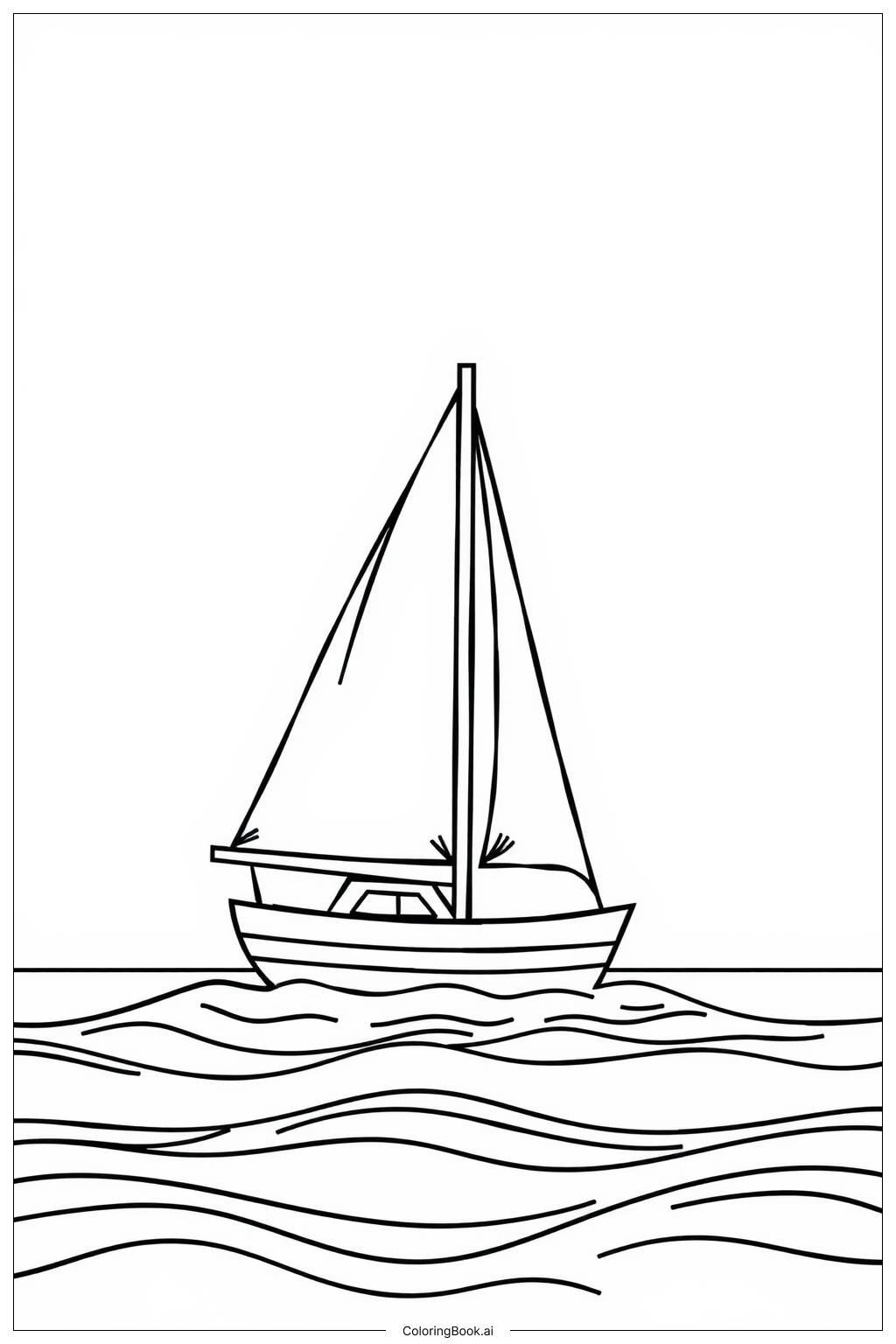  Page de coloriage Voilier lors d'une croisière au coucher de soleil 