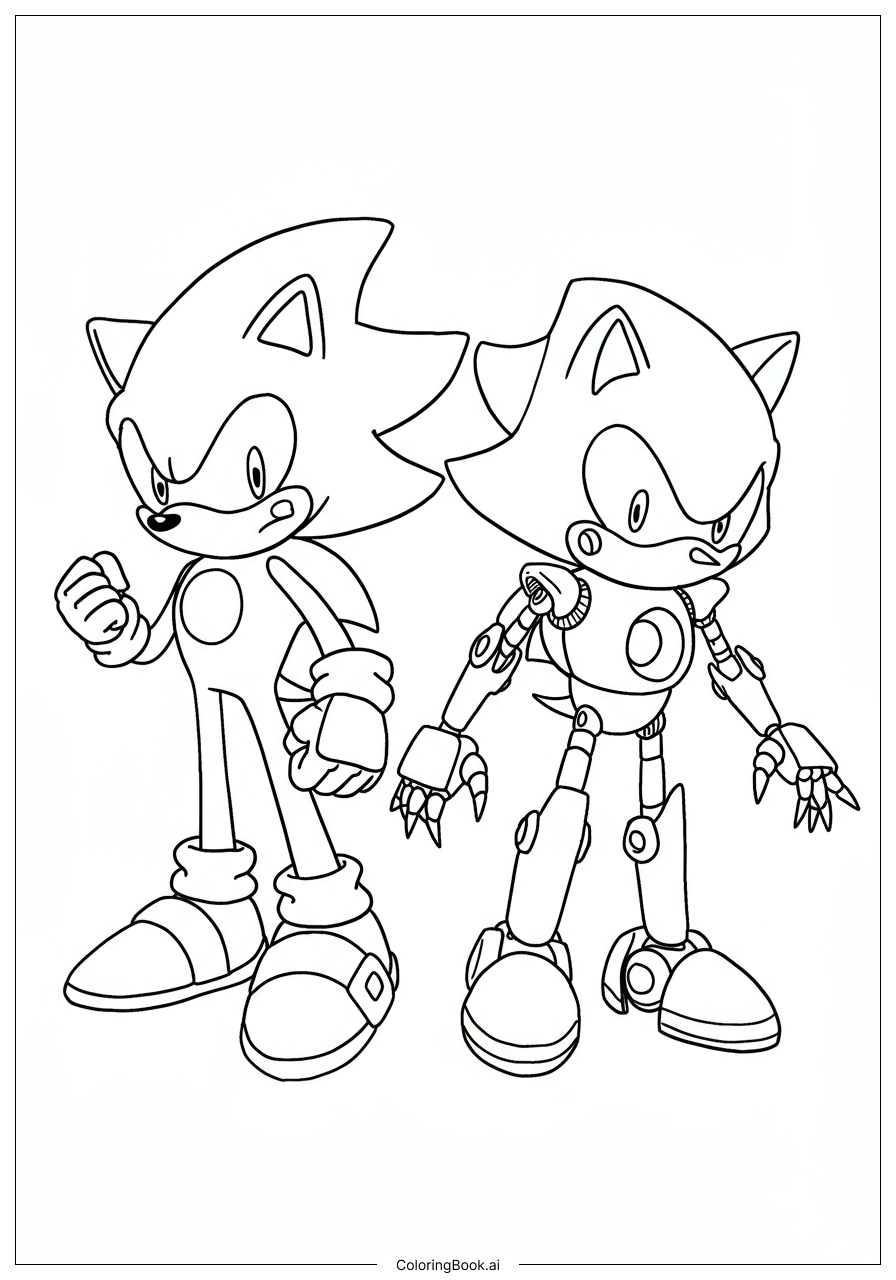  Page de coloriage Metal Sonic contre Sonic 