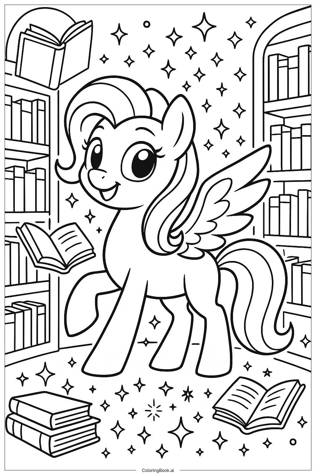 我的小馬魔法書圖書館著色頁