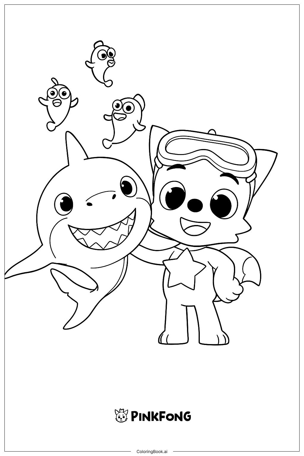  ピンクフォン ベイビーシャークとパパシャークの壁紙の塗り絵ページ 