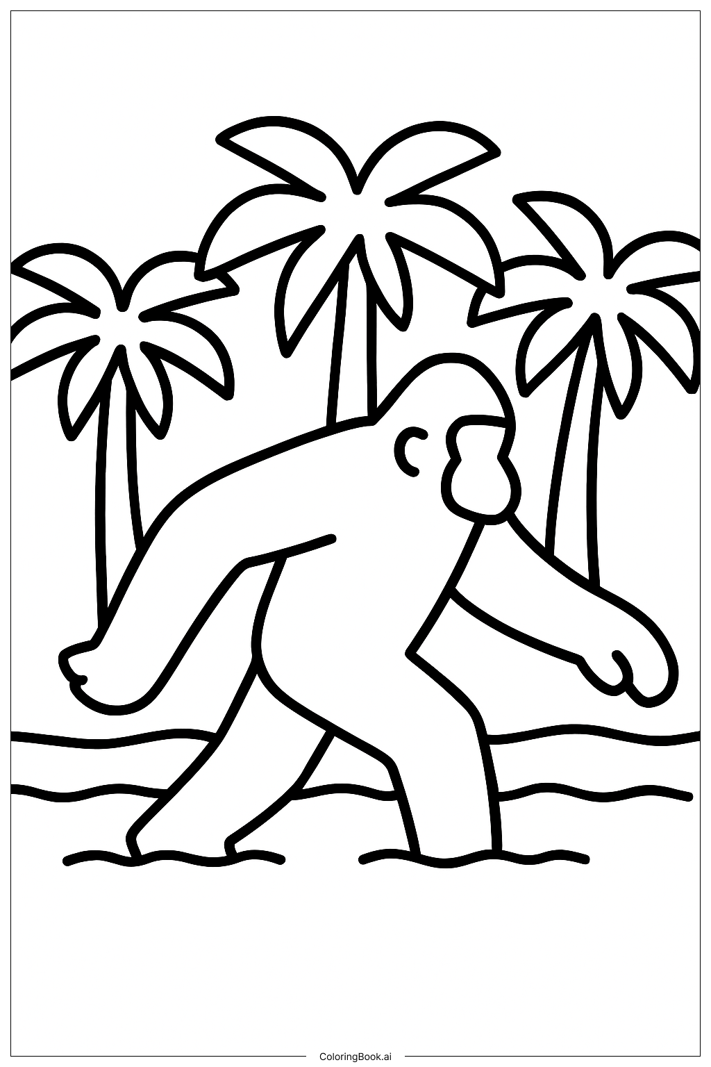 King Kong Crossing a River with Palm Trees Coloring Page 