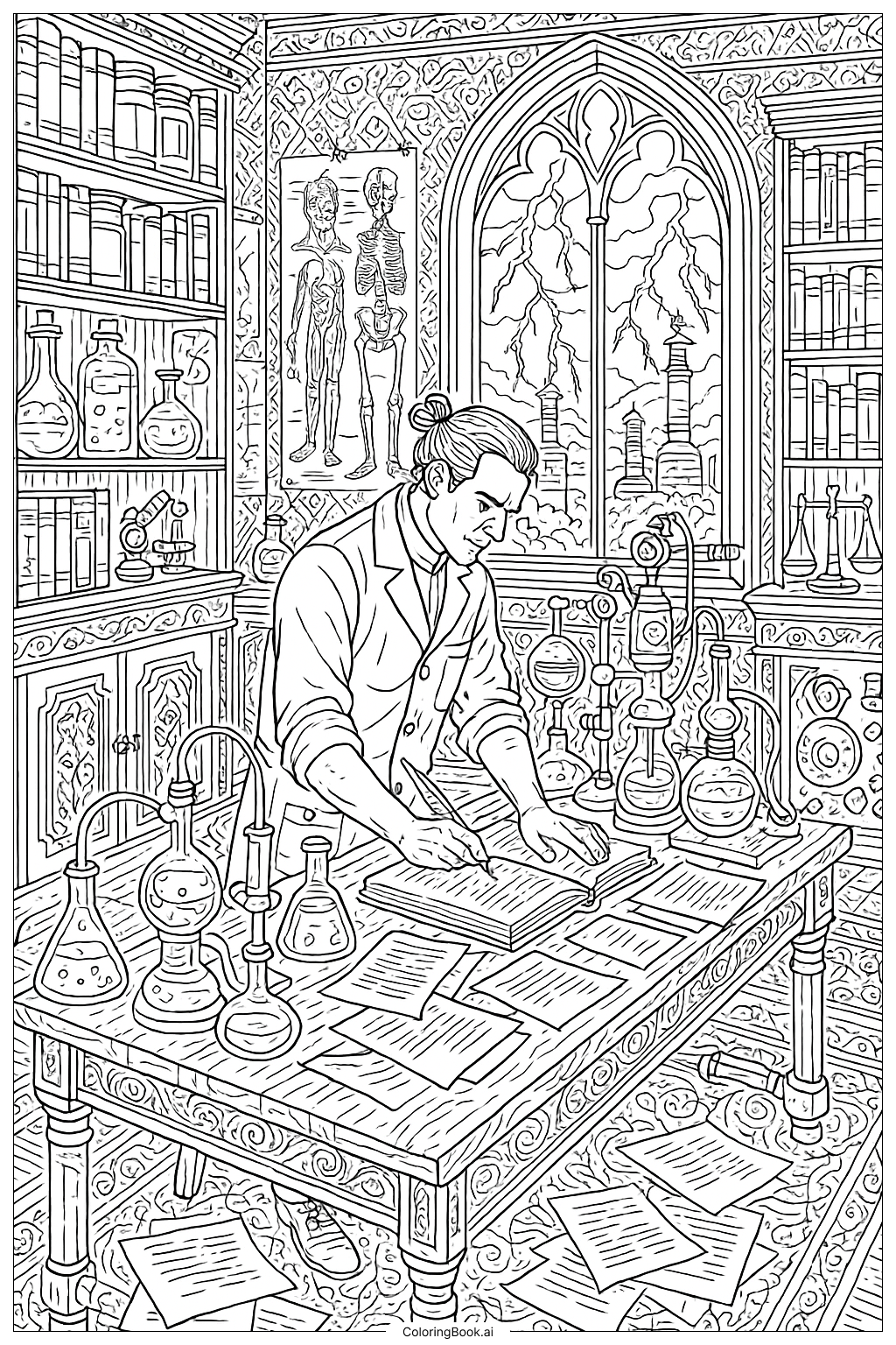  Dr. Frankensteins Detailliertes Arbeitszimmer Ausmalseite 