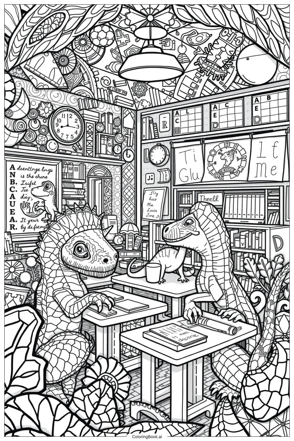  Dinosaur Learning ABC Coloring Page 