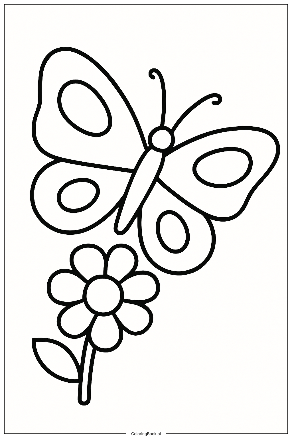  A Big Summer Butterfly On A Flower Coloring Page 