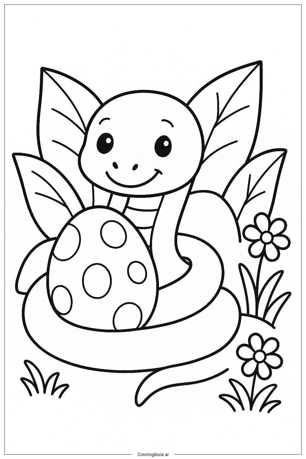  A Cute Snake Coiled Around Its Egg Coloring Page 