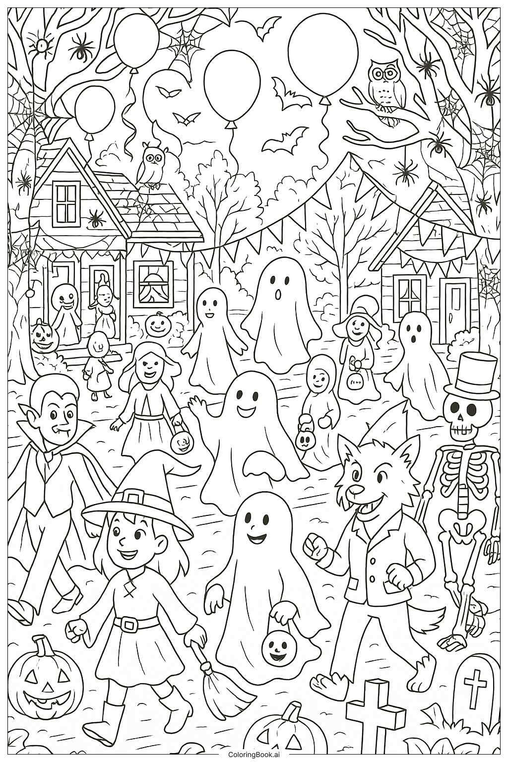  Eine große Halloween-Kostümparade 2025 Ausmalseite 