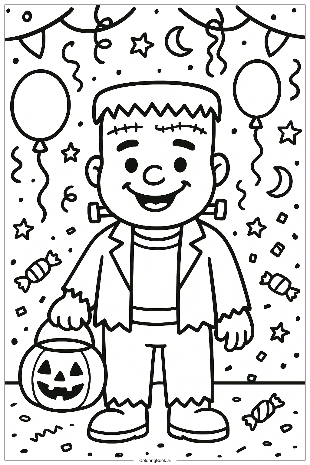  Frankenstein auf einer Halloween-Party Ausmalseite 