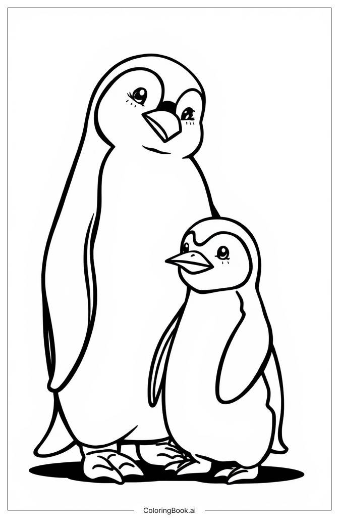  Página para colorear de pingüinos padres y bebés 