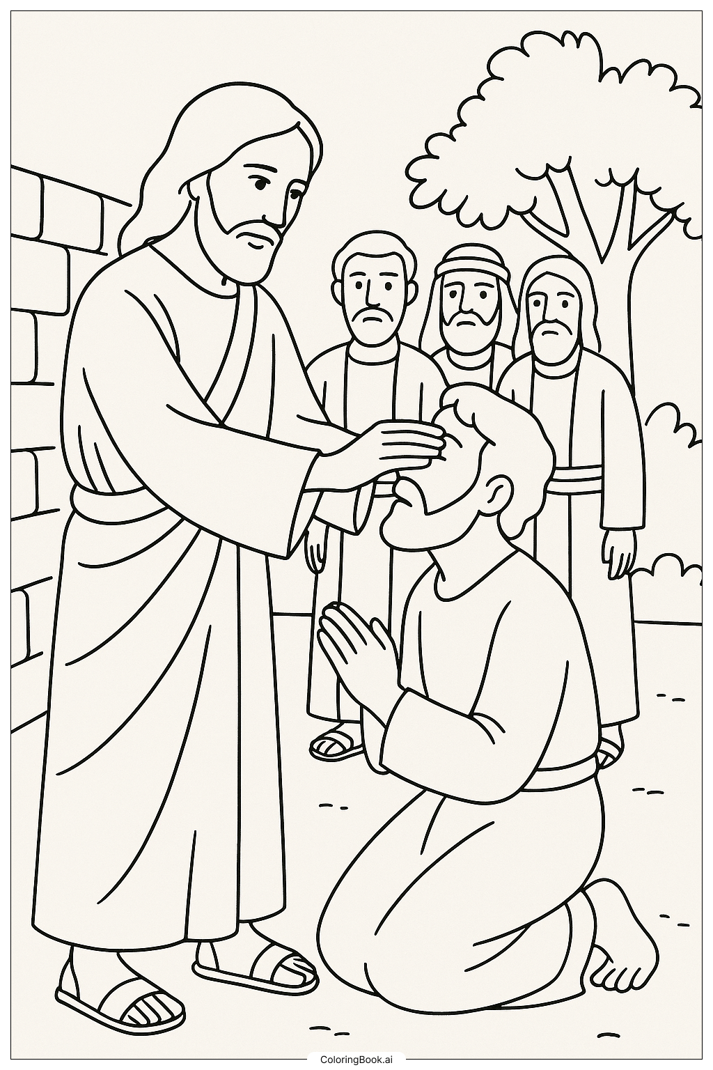  Página para colorear de Jesús Sanando al Hombre Ciego 