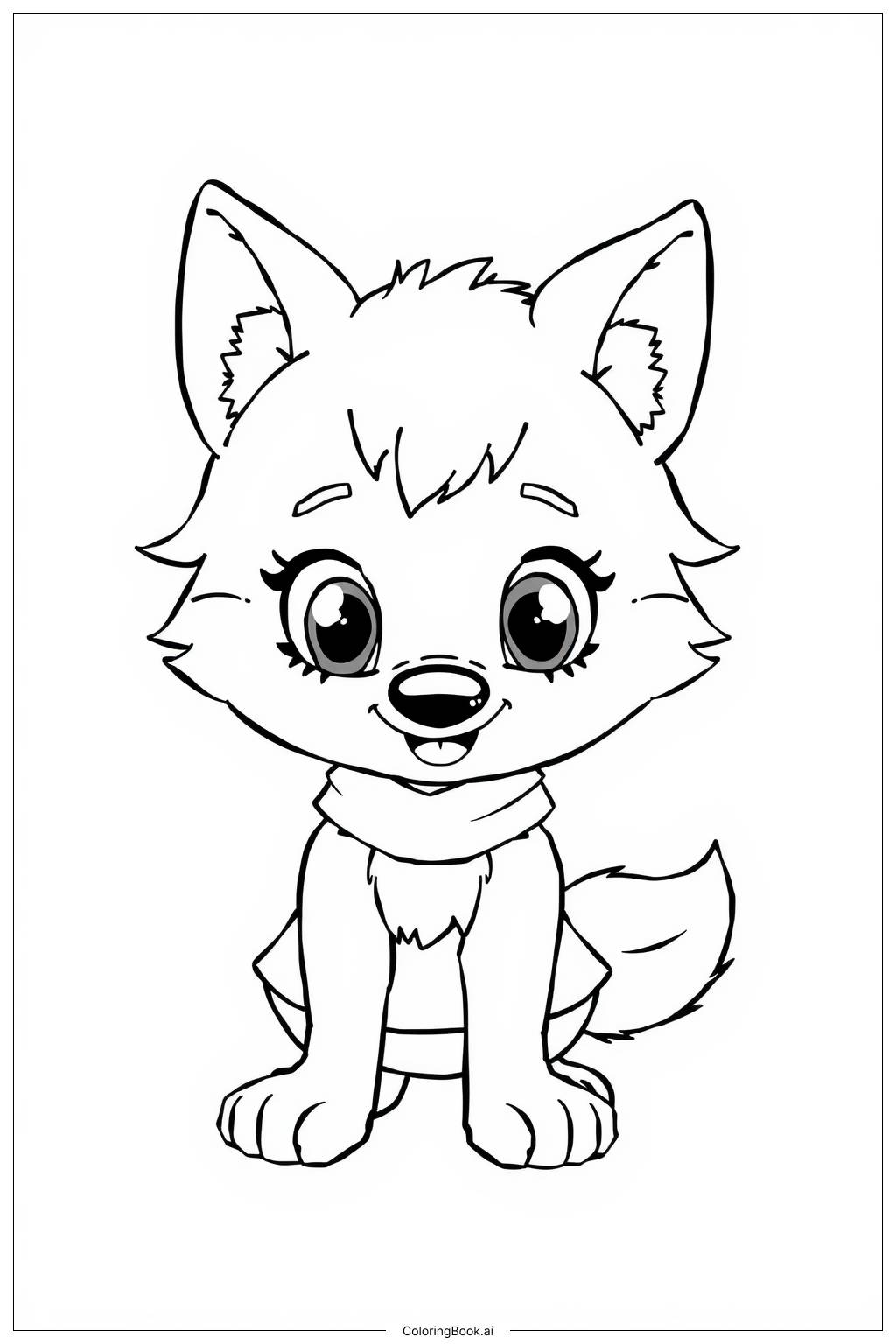  Page de coloriage Fille Loup Mignonne 