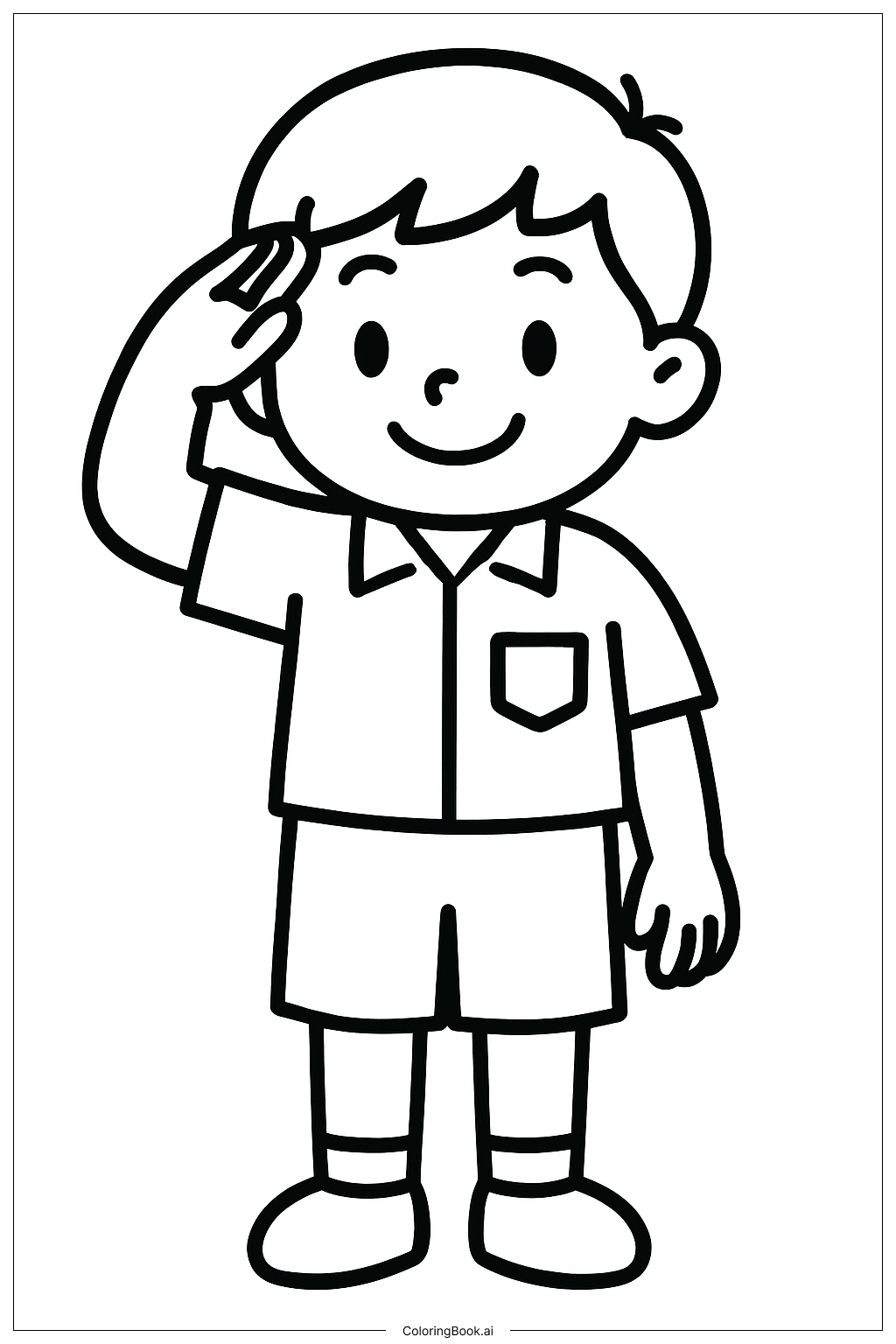  退伍军人节穿制服的小男孩填色页 