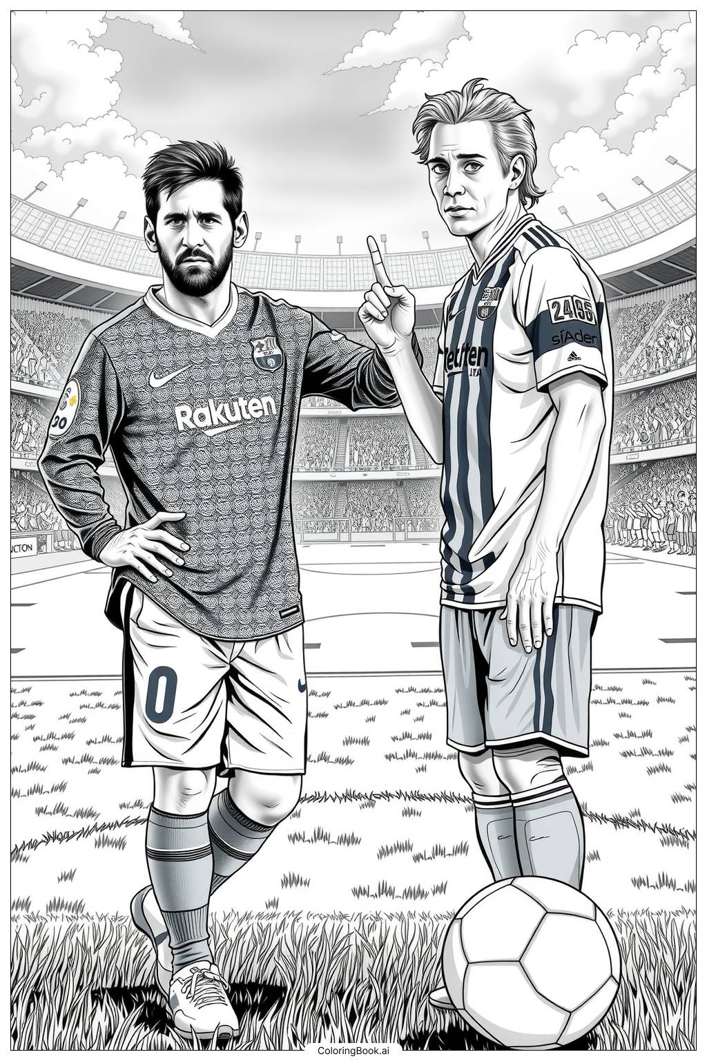  messi and neymar strategizing before a game Coloring Page 