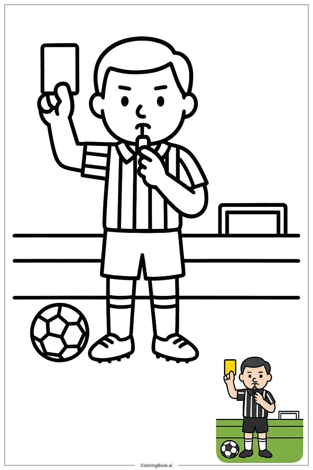  Page de coloriage Arbitre de football montrant un carton jaune 